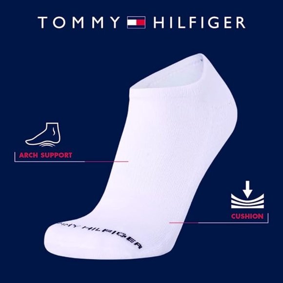 Tommy Hilfiger Men's 6-Pack Athletic Cushion No Show White Ankle Socks Sz: 9-11 - Picture 6 of 6